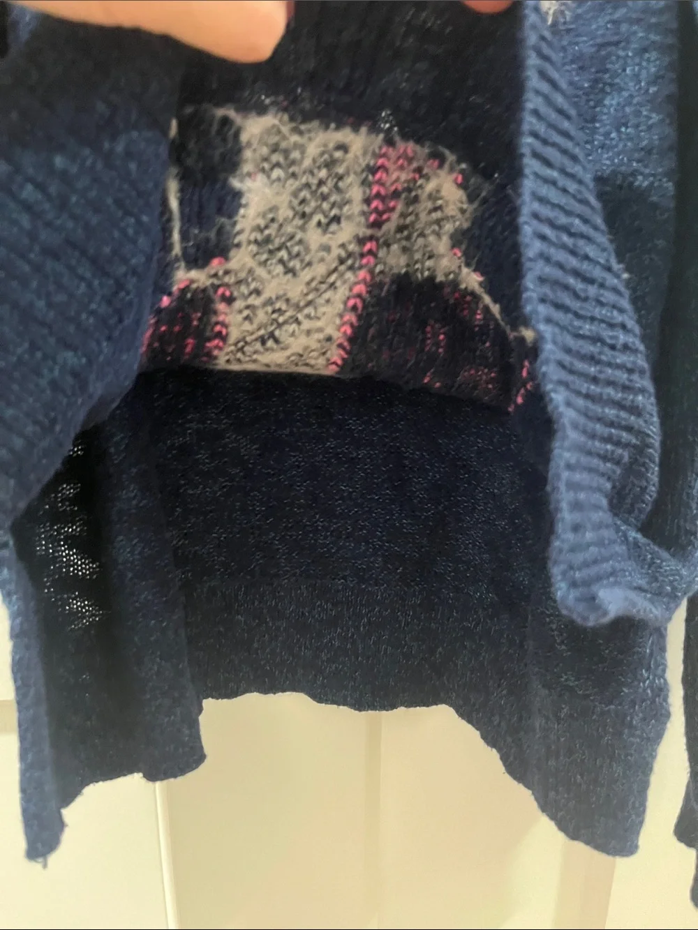 Navy Graphic Alpaca Knit Sweater with Pink Sequin Scarf Justice Girls 14 EUC